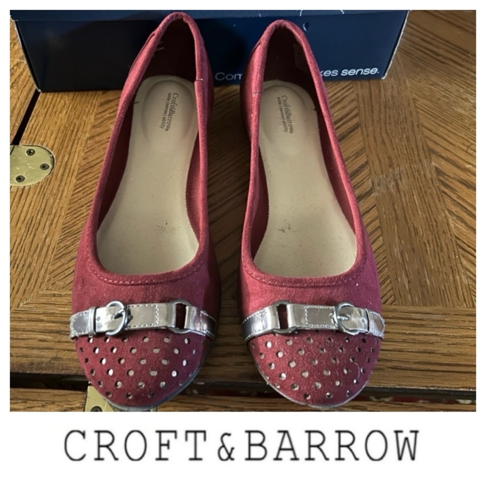 Burgundy Suede Flats w Silver Accents